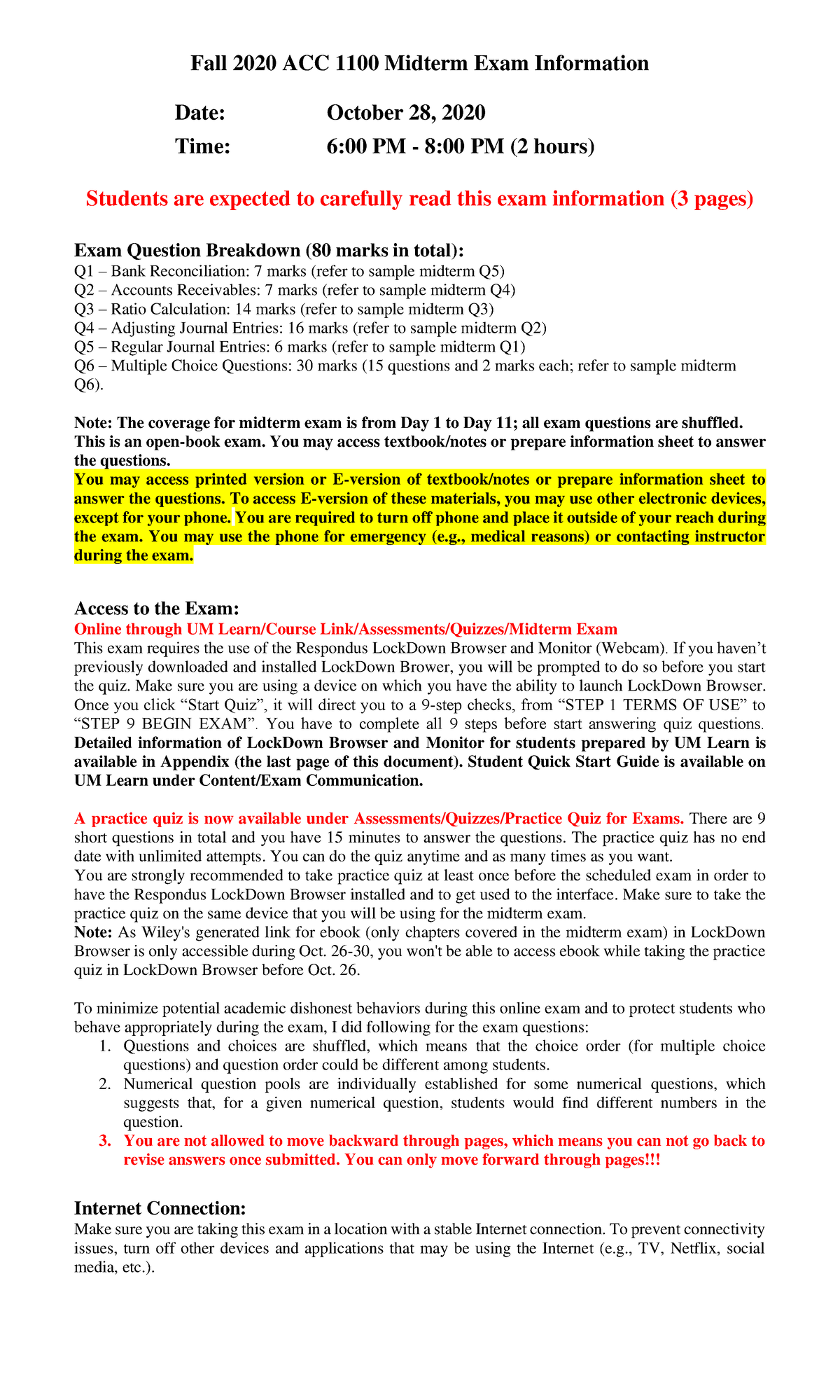 ACC 1100 Midterm Information Fall 2020 - Fall 2020 ACC 1100 Midterm ...