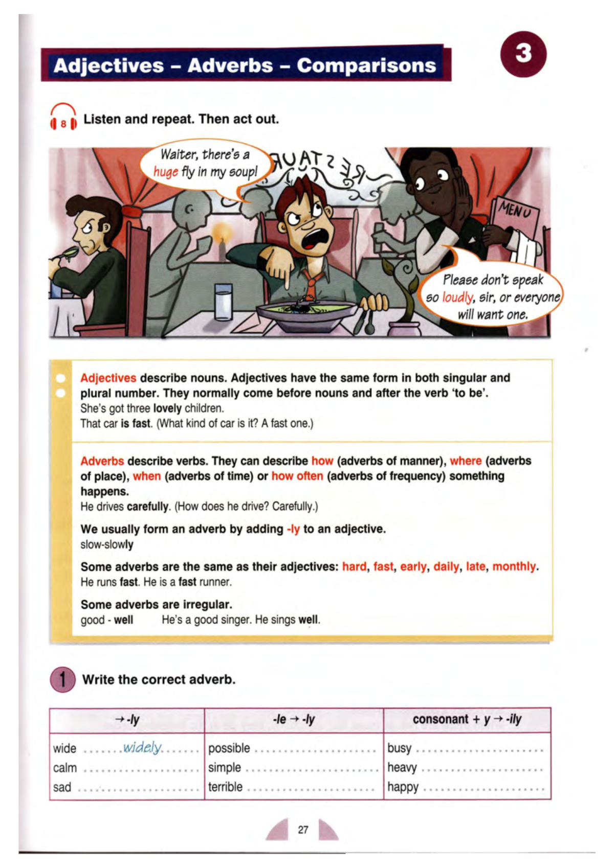Adj, Adv, Comparison - Lesson plan - Q, Listen and repeat. Then act out ...