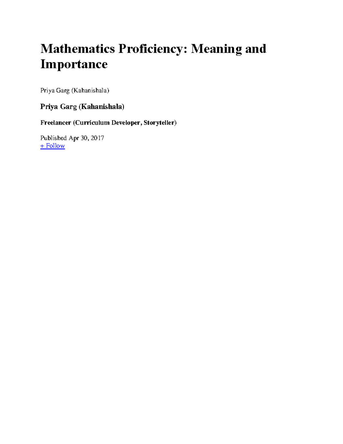 Mathematics Proficiency - Think of the value of this strand, not just ...
