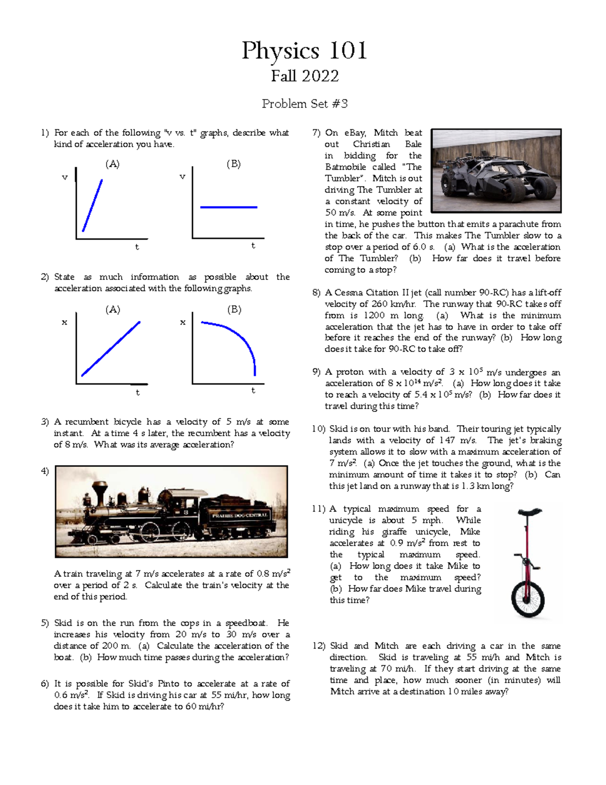 101 - Problem Set #3 - Exercises for physics topics. - Physics 101 Fall ...