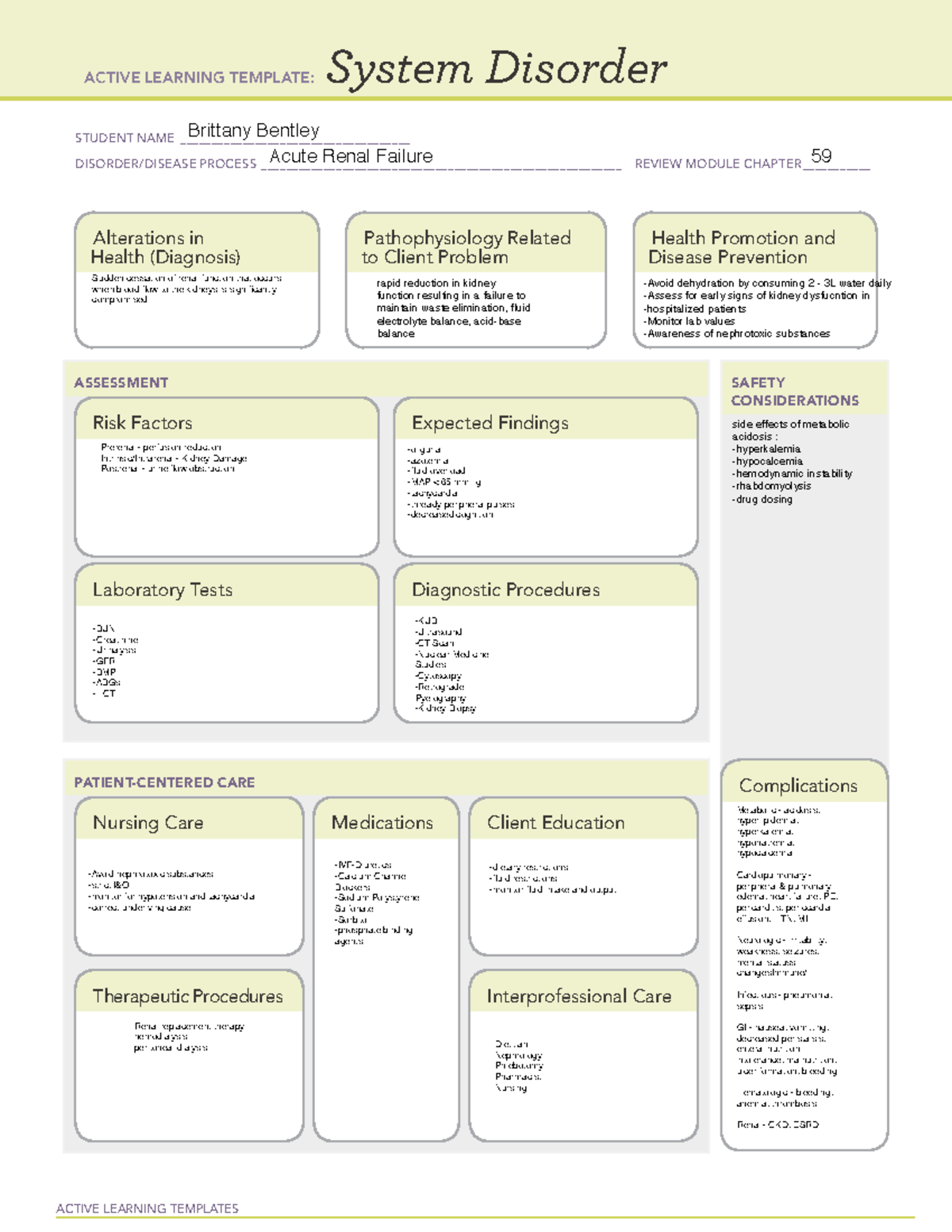 Acute Renal Failure - ATI - ACTIVE LEARNING TEMPLATES System Disorder ...