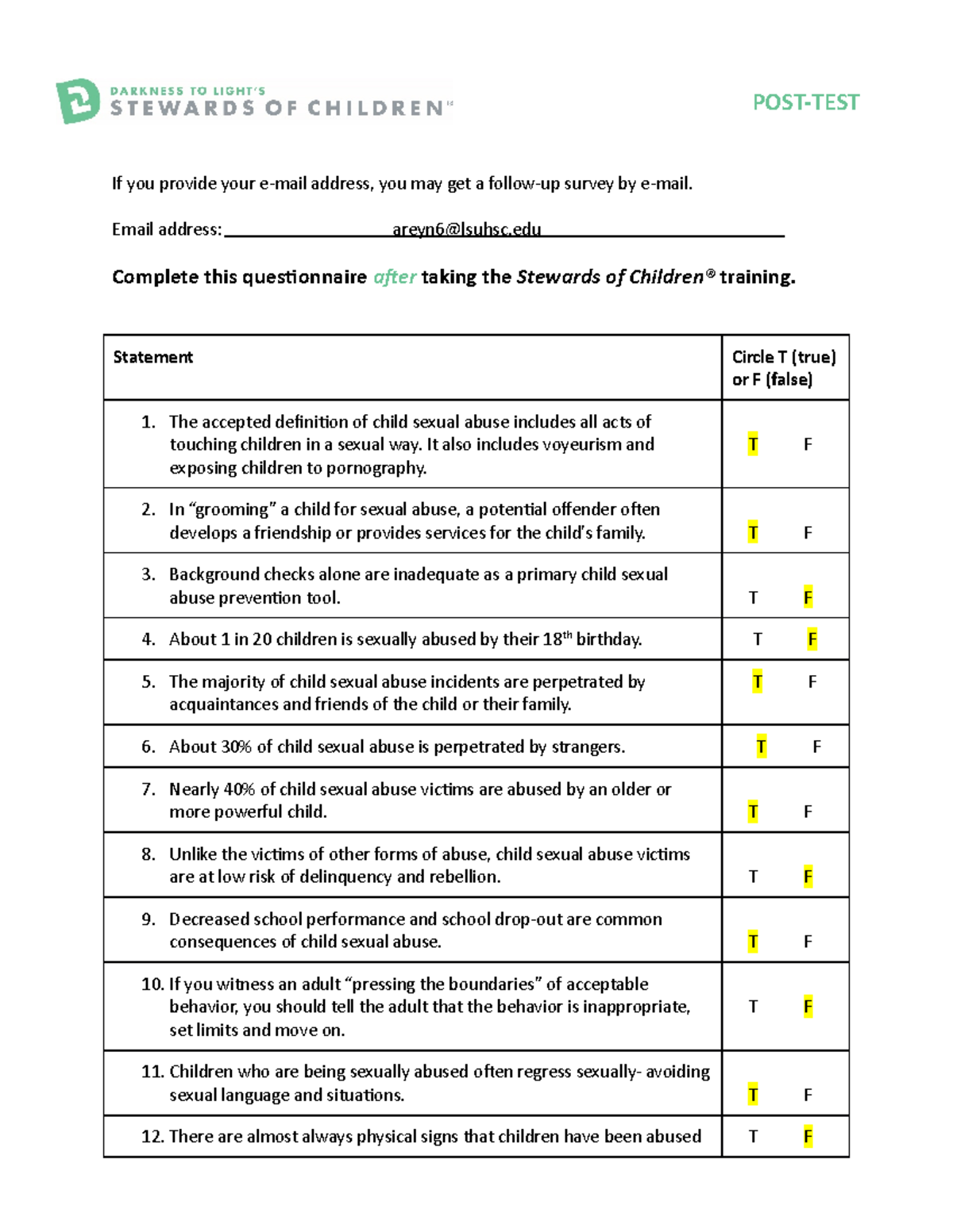 D2L Post Test - D2L Post Test - If you provide your e-mail address, you ...