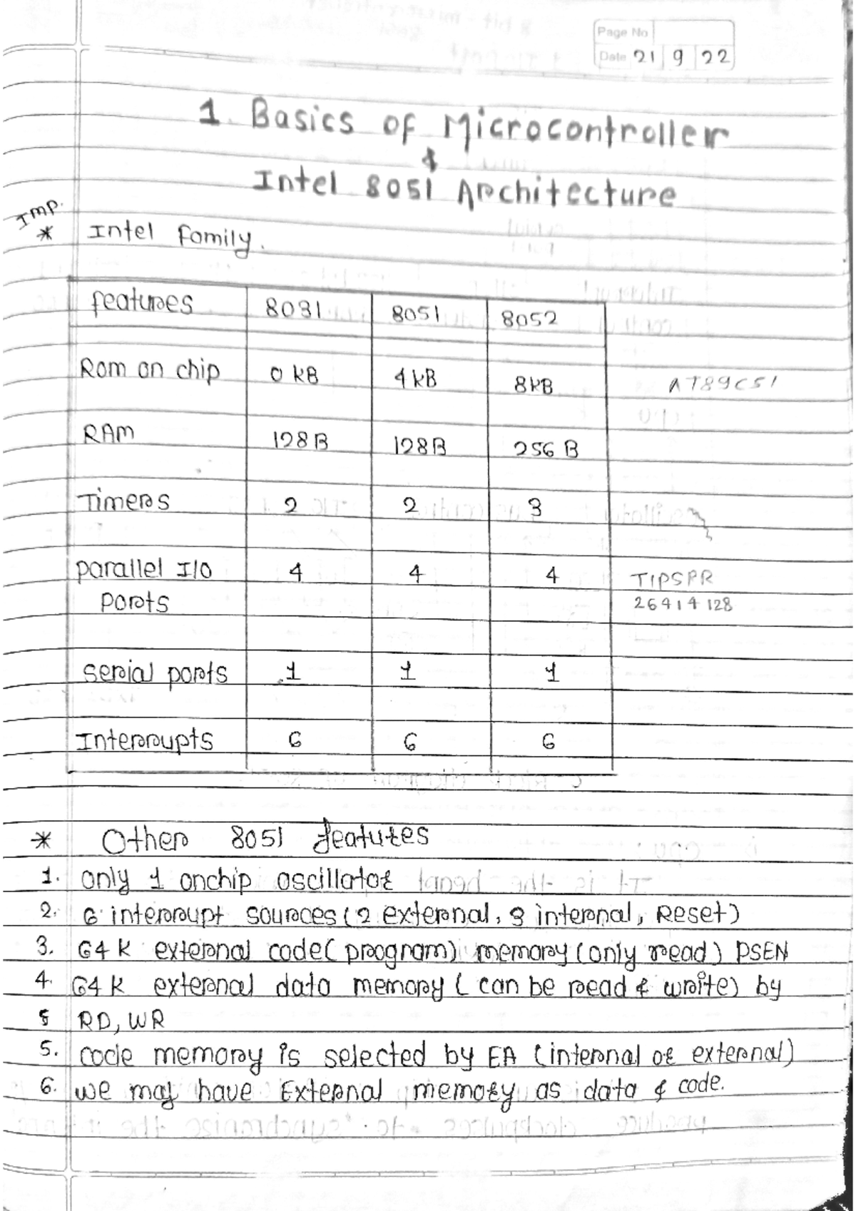 1. Basics of microcontroller and intel 8051 architecture - Page No Date ...