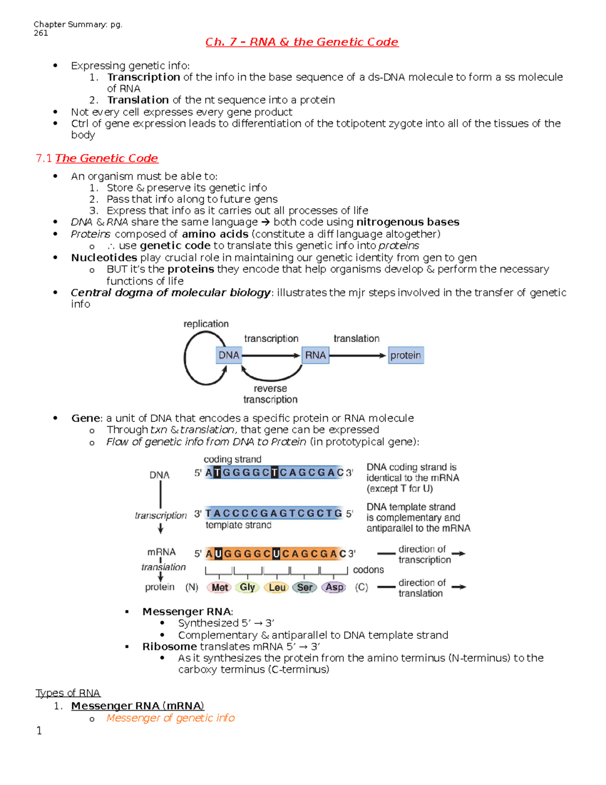 RNA & the Genetic Code - Ch. 7 – RNA & the Genetic Code Expressing ...