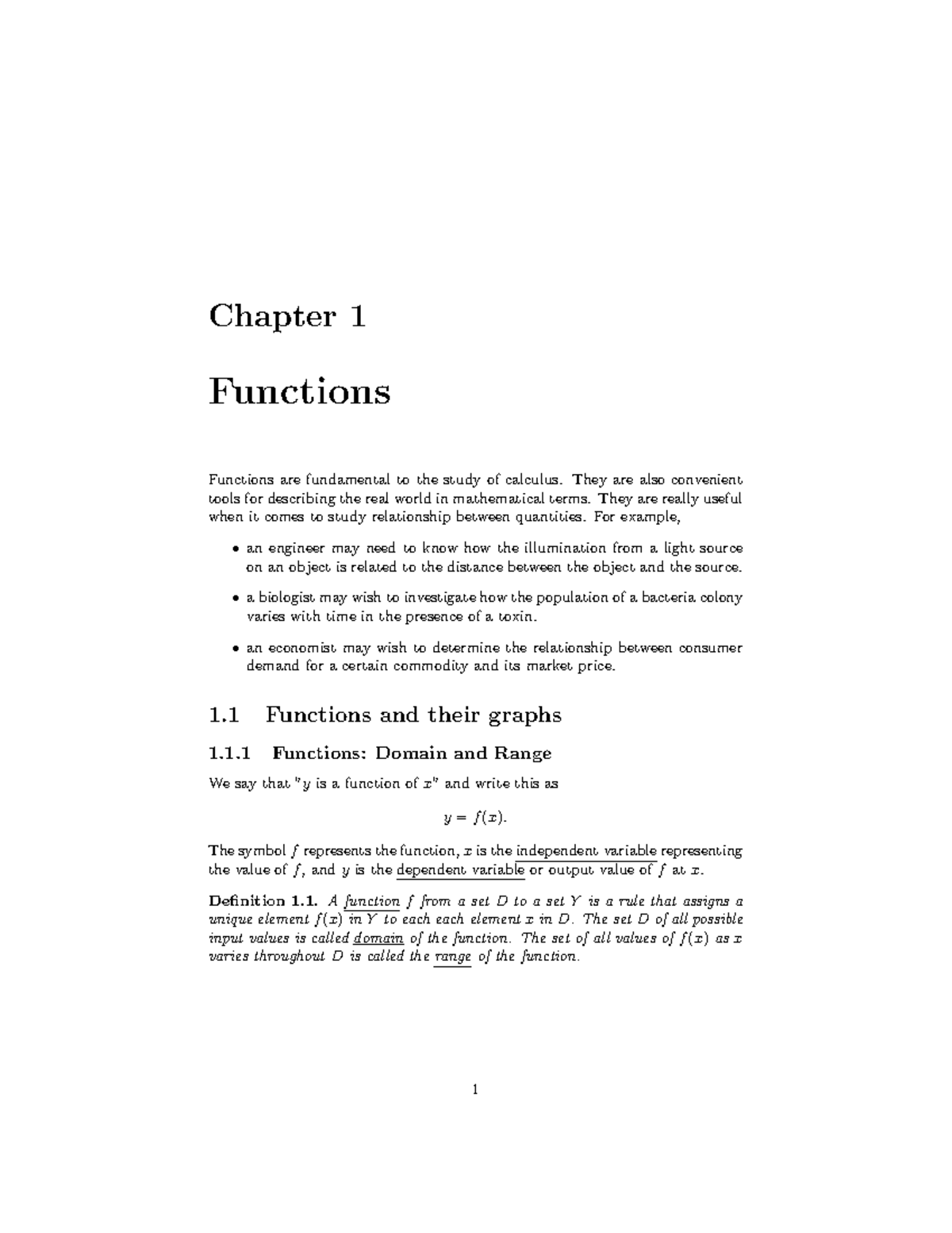 Week 1 notes - By Dr Valdimir Nosov - Chapter 1 Functions Functions are ...