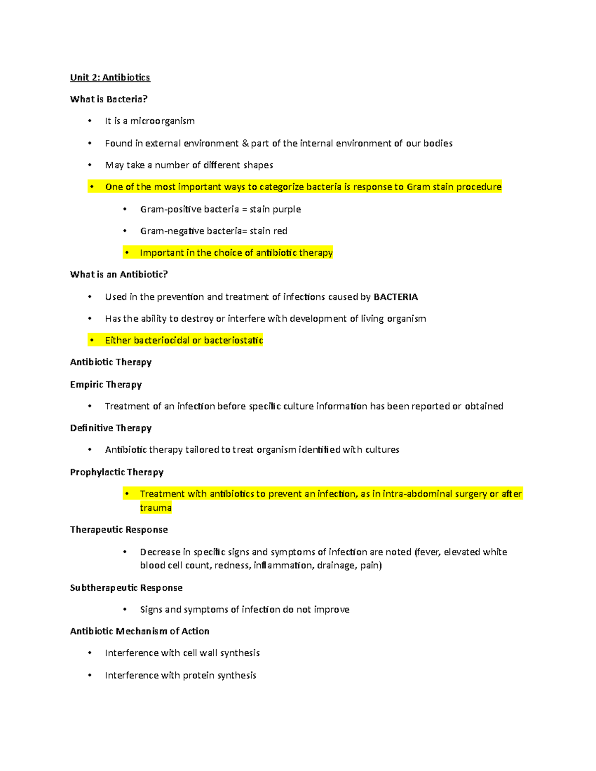 Antibiotics - Lecture Notes - Unit 2: Antibiotics What Is Bacteria 