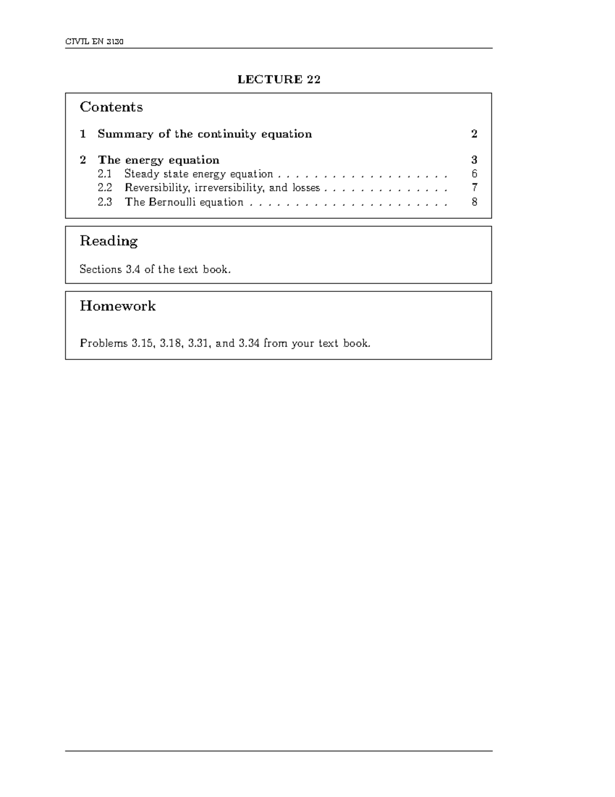 Lecture 22- Continuity Equation and Energy - CIVIL EN 3130 LECTURE 22 ...