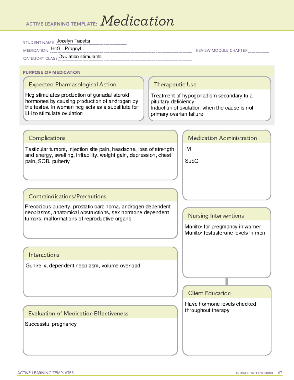 HCG medication card - ACTIVE LEARNING TEMPLATES THERAPEUTIC PROCEDURE A ...