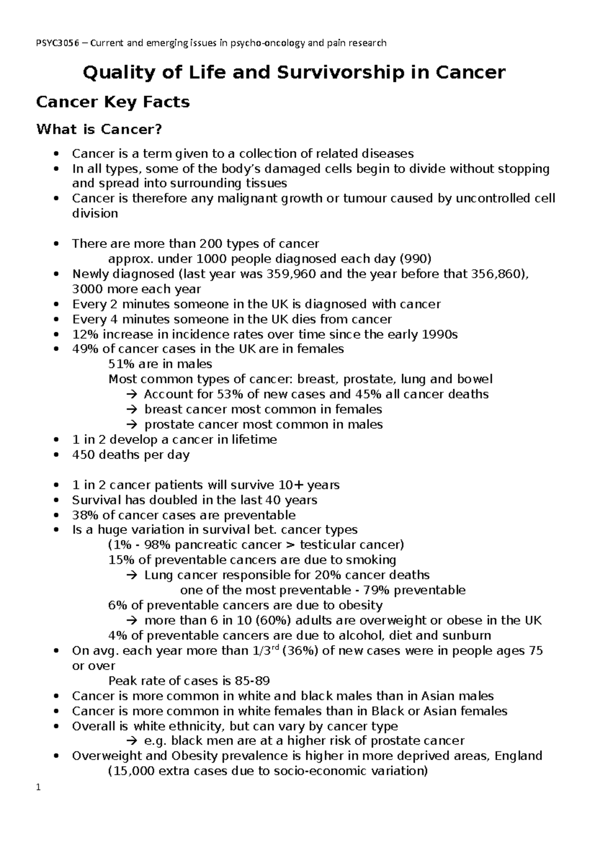 Quality Of Life And Survivorship In Cancer - Week 8 - Quality Of Life ...