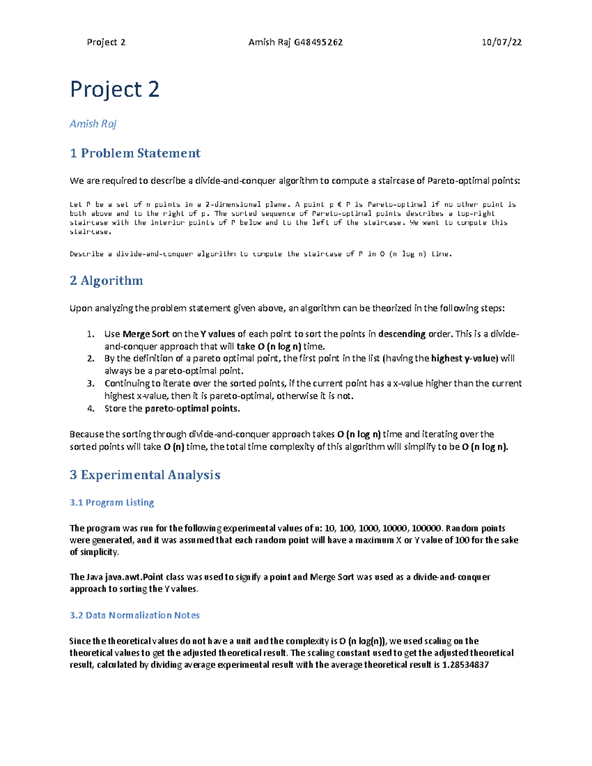 Project 2 - Describe a divide-and-conquer algorithm to compute a ...