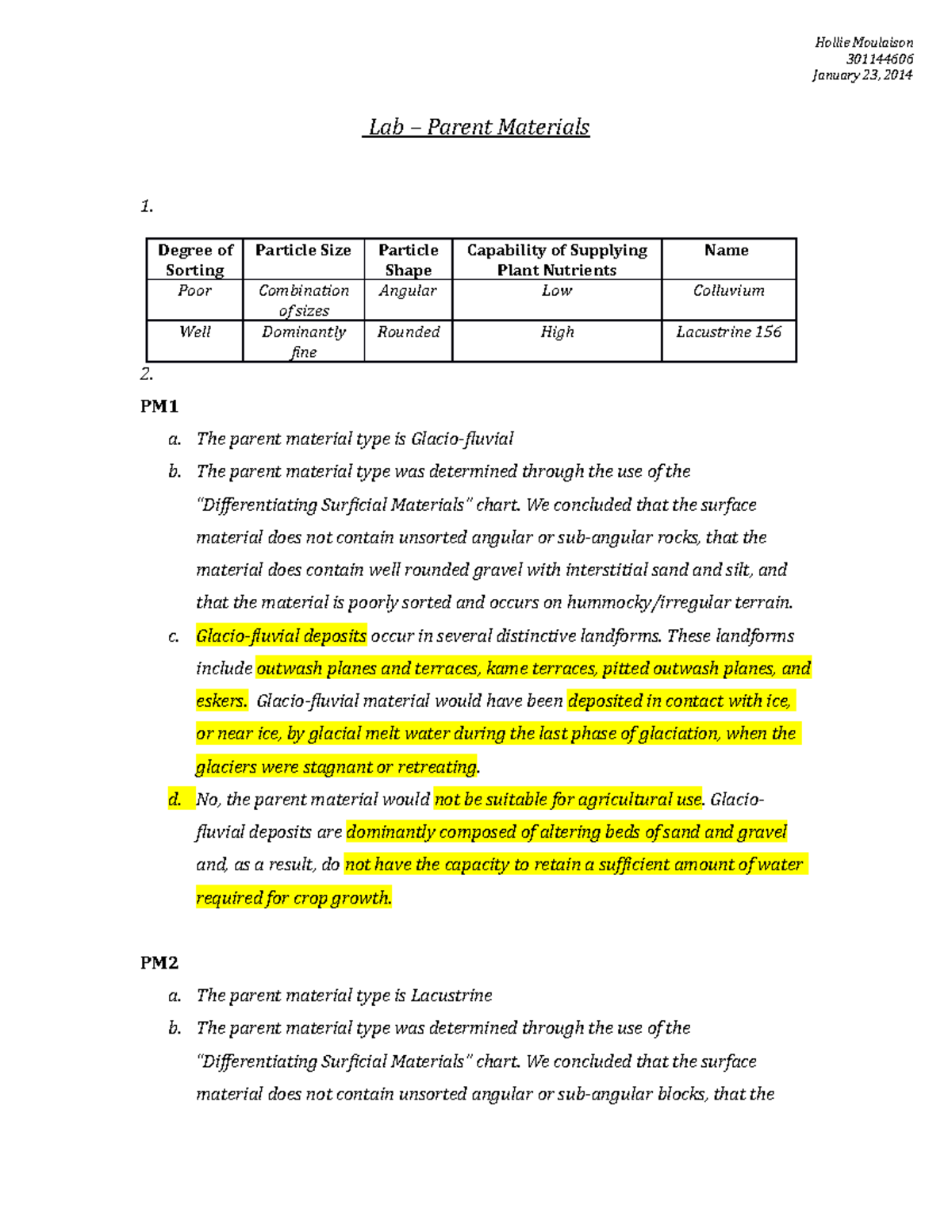 Seminar assignments - lab 2 - parent materials - Lab – Parent Materials ...