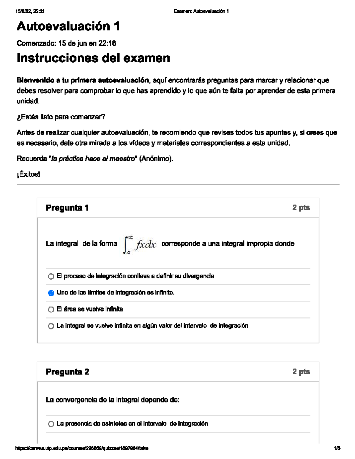 Autoevaluación 1 Mate II - Matemática Para Ingenieros II - Studocu