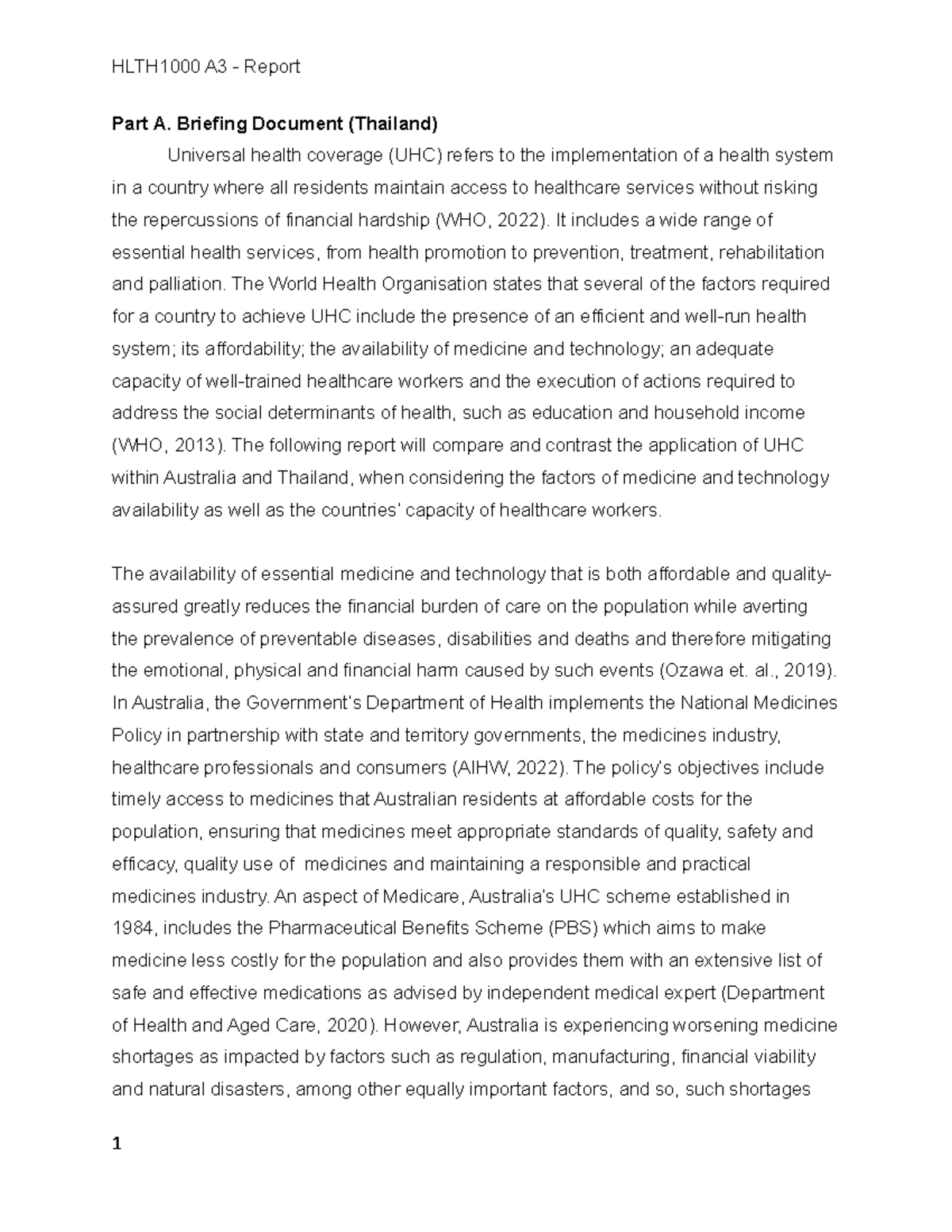Hlth1000 a3 assessment report part a briefing document thailand