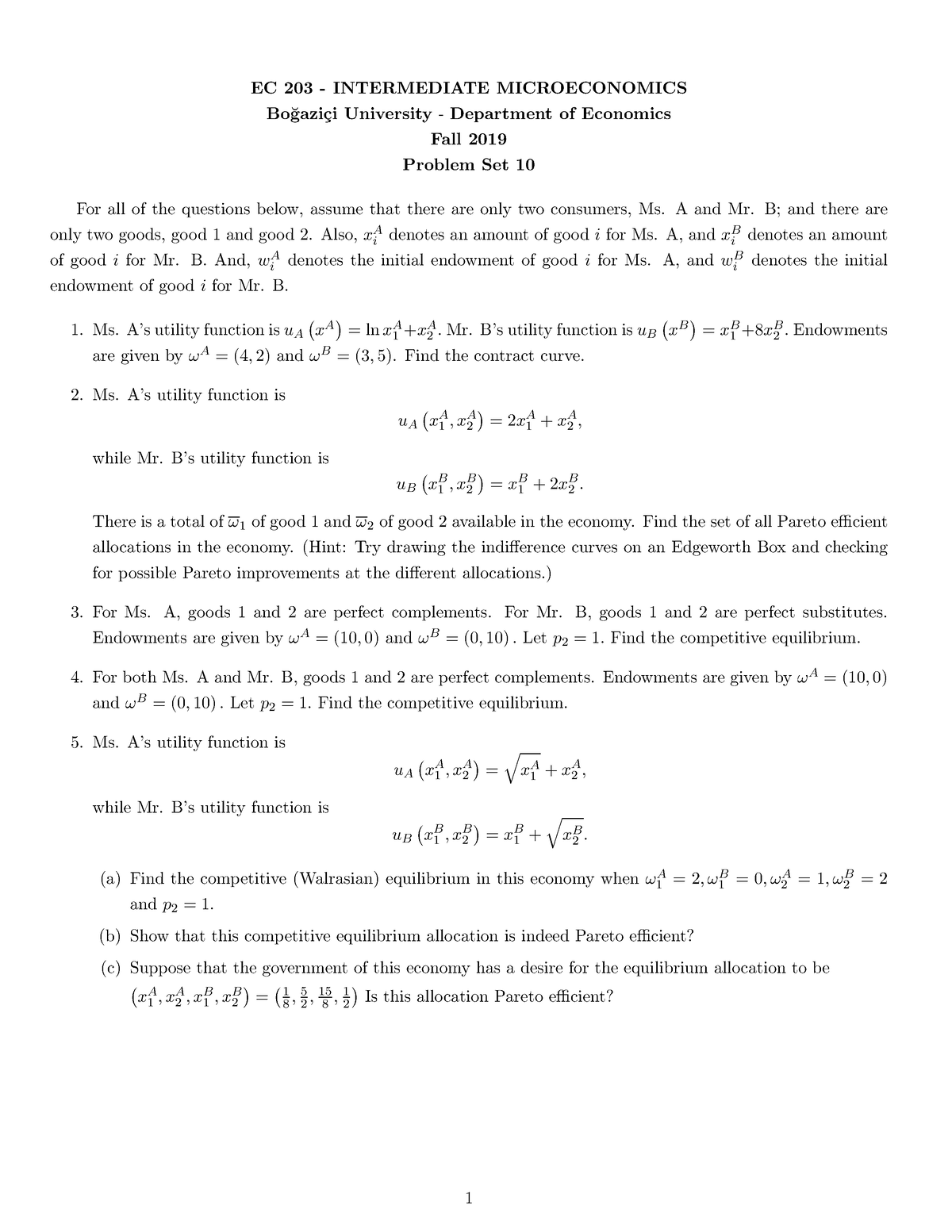 EC203 - Problem Set 10 - Notes - EC 203 - INTERMEDIATE MICROECONOMICS ...