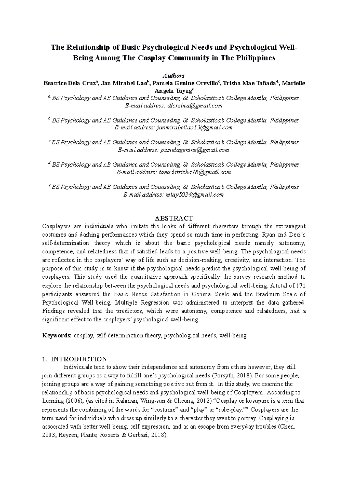 The Relationship of Basic Psychological Needs and Psychological Well ...