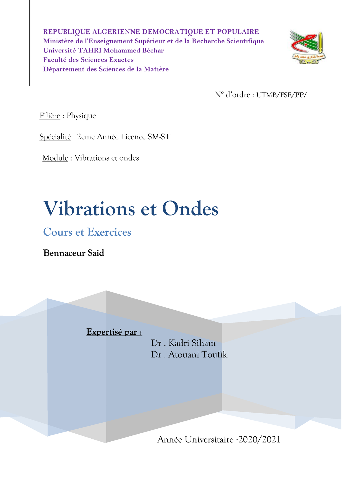 Vibrations Et Ondes - Zusammenfassung - Année Universitaire :2020 ...