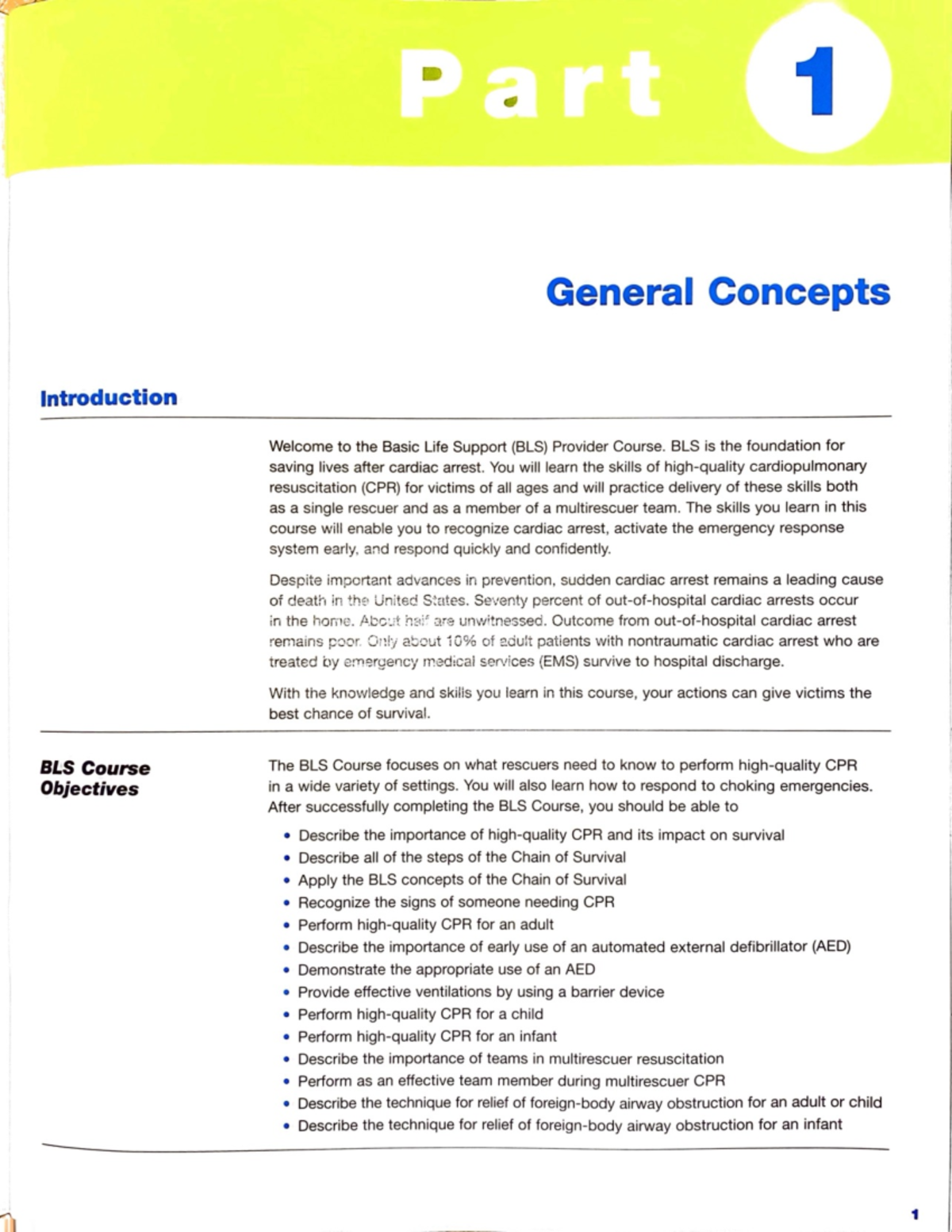 Homework+EMT+14+BLS+Sections+1-4 - Part General Concepts Introduction ...