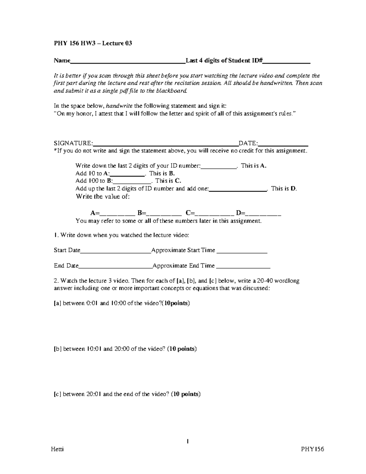 HW3 - practise questions for the exam - 1 Hetti PHY PHY 156 HW3 ...