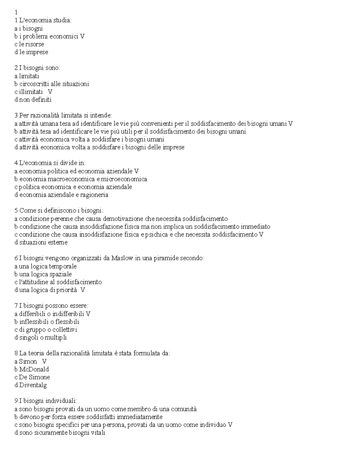 Test Di Autovalutazione Economia Aziendale - 1 1 L'economia Studia: A I ...