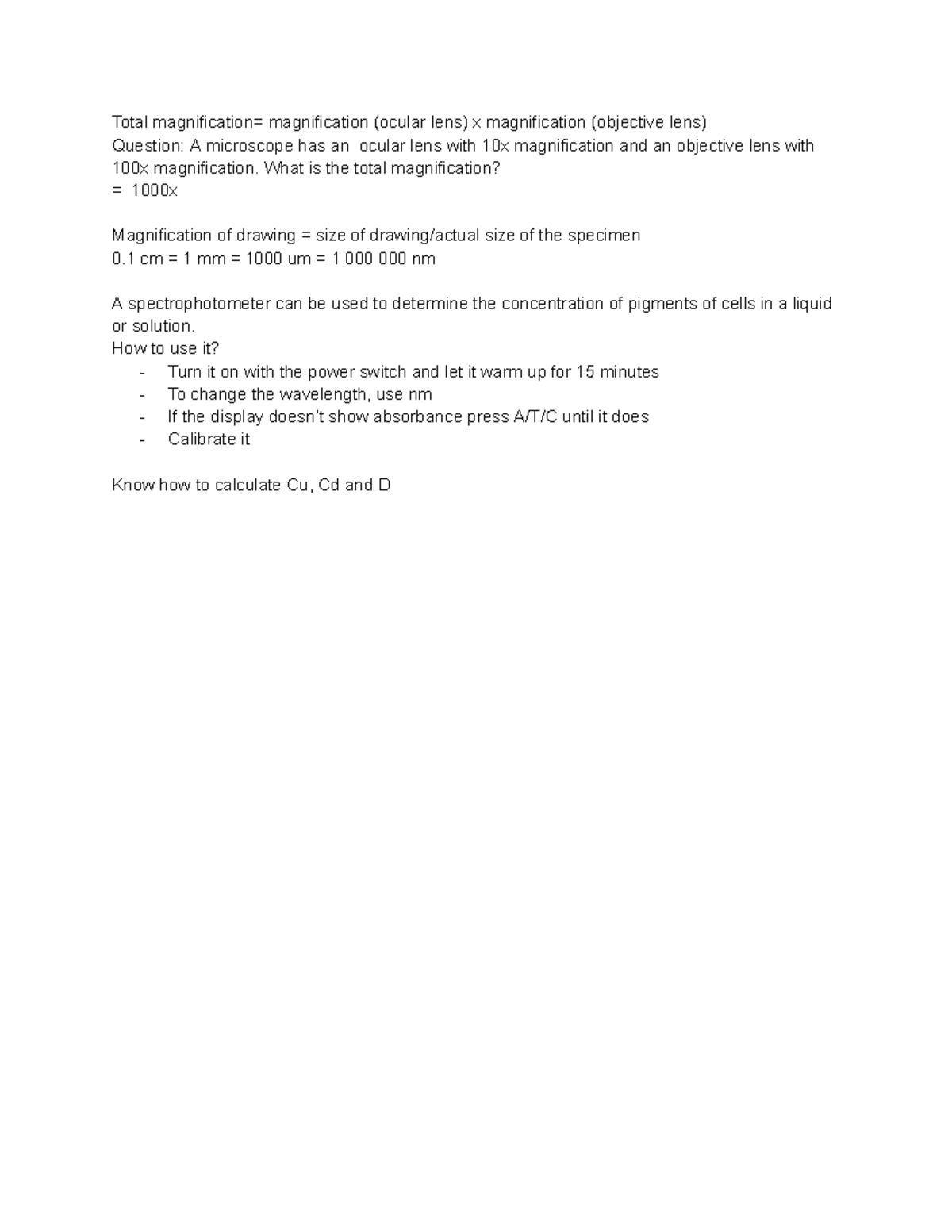 Lab practical review - Total magnification= magnification (ocular lens ...