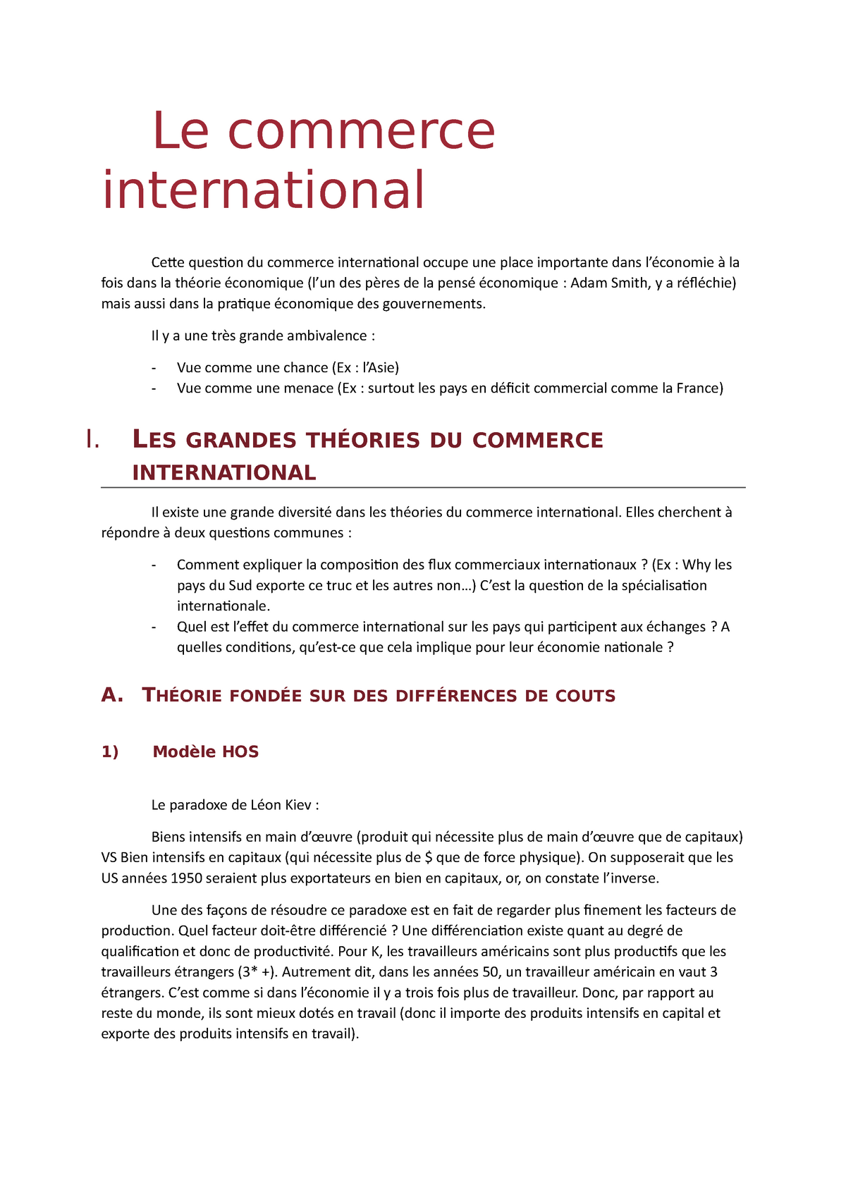 le commerce international ses terminale dissertation