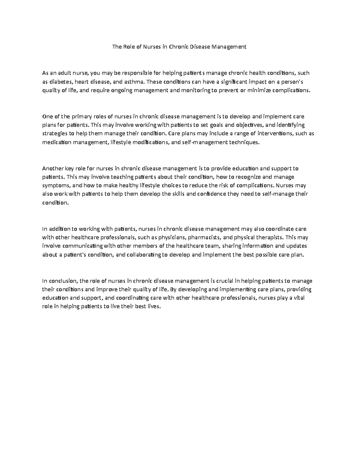 The Role of Nurses in Chronic Disease Management - These conditions can ...