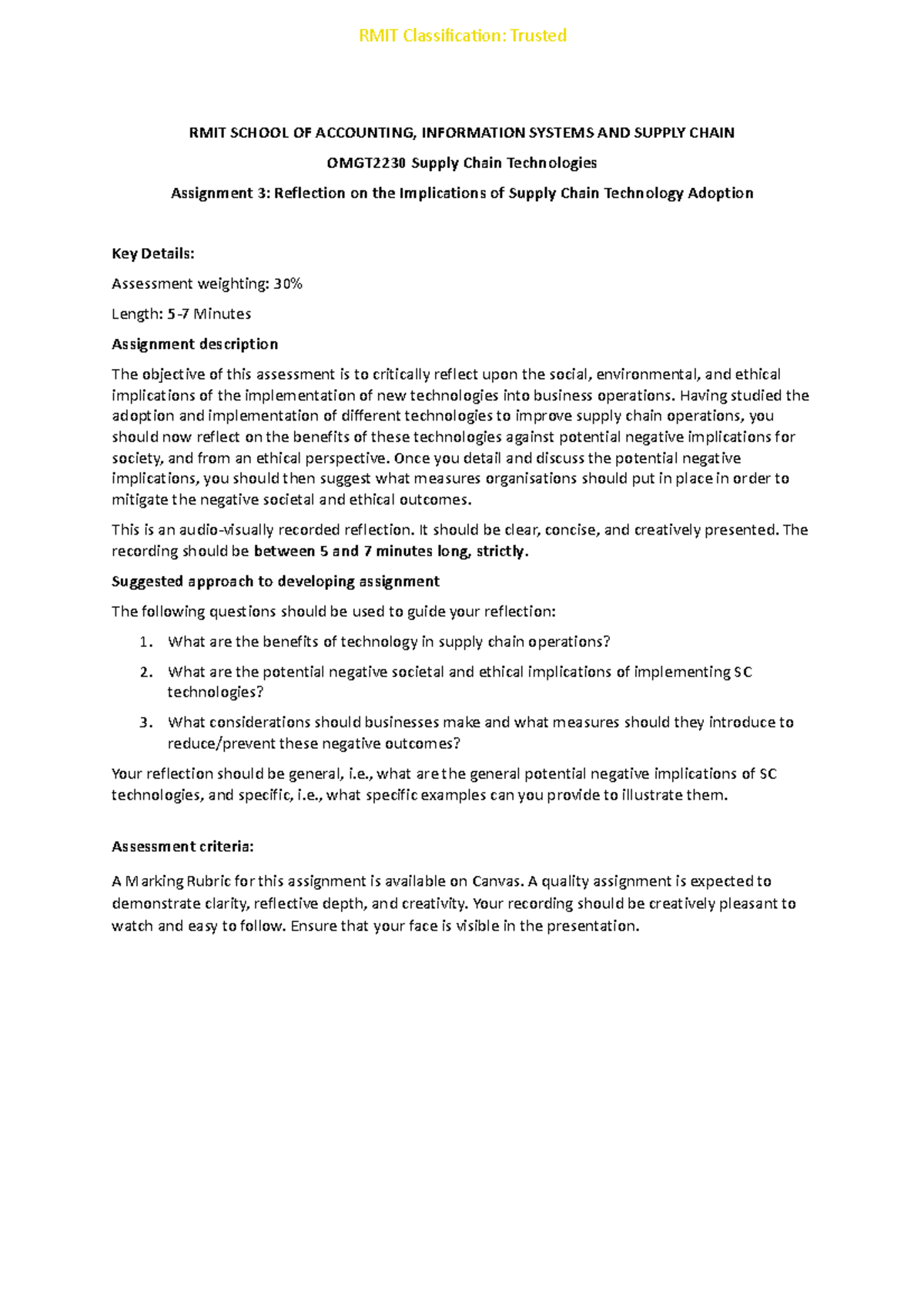 OMGT2230 Assignment Three Additional Guidelines - omgt 2230 - Studocu