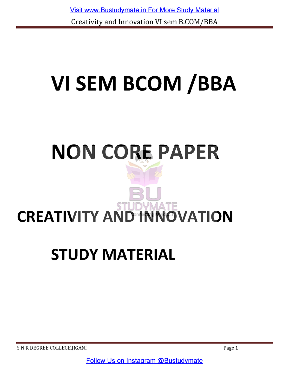 Creativity AND Innovation Final - Creativity And Innovation VI Sem B ...