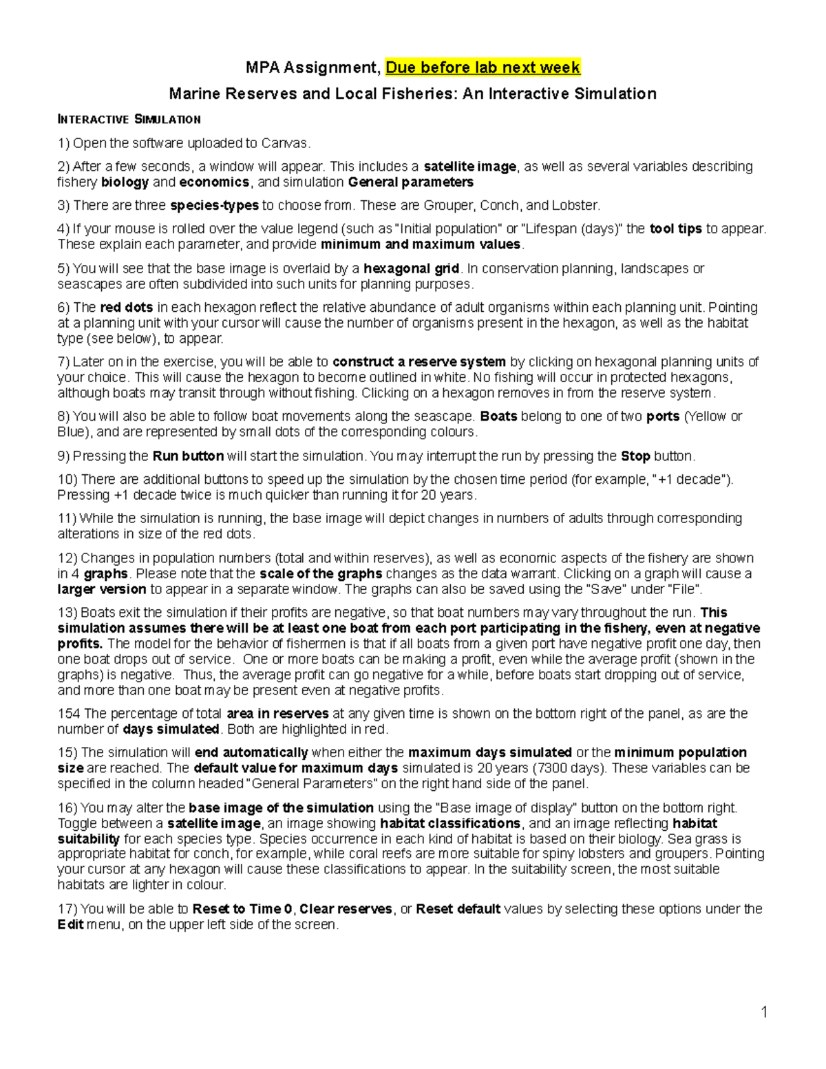 MPAs - Lab activity - MPA Assignment, Due before lab next week Marine ...