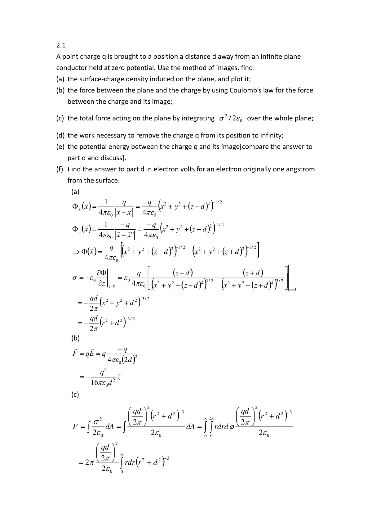 Ch2 hw - PHYSICS - A point charge q is brought to a position a distance ...