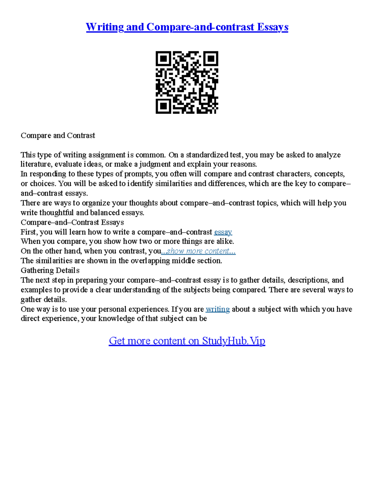 How To Write A Compare Contrast Essay - Writing and Compare-and ...