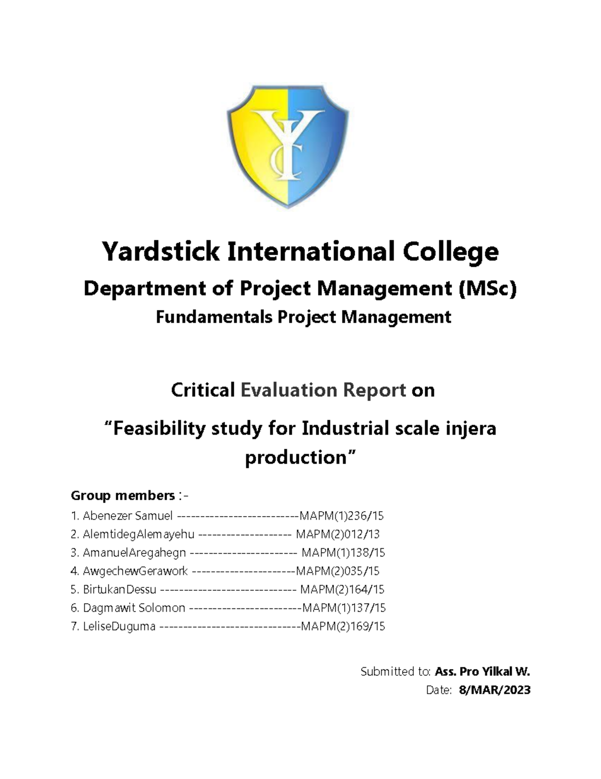Evaluation Report of injera production Project - PH33020 - Aberystwyth ...