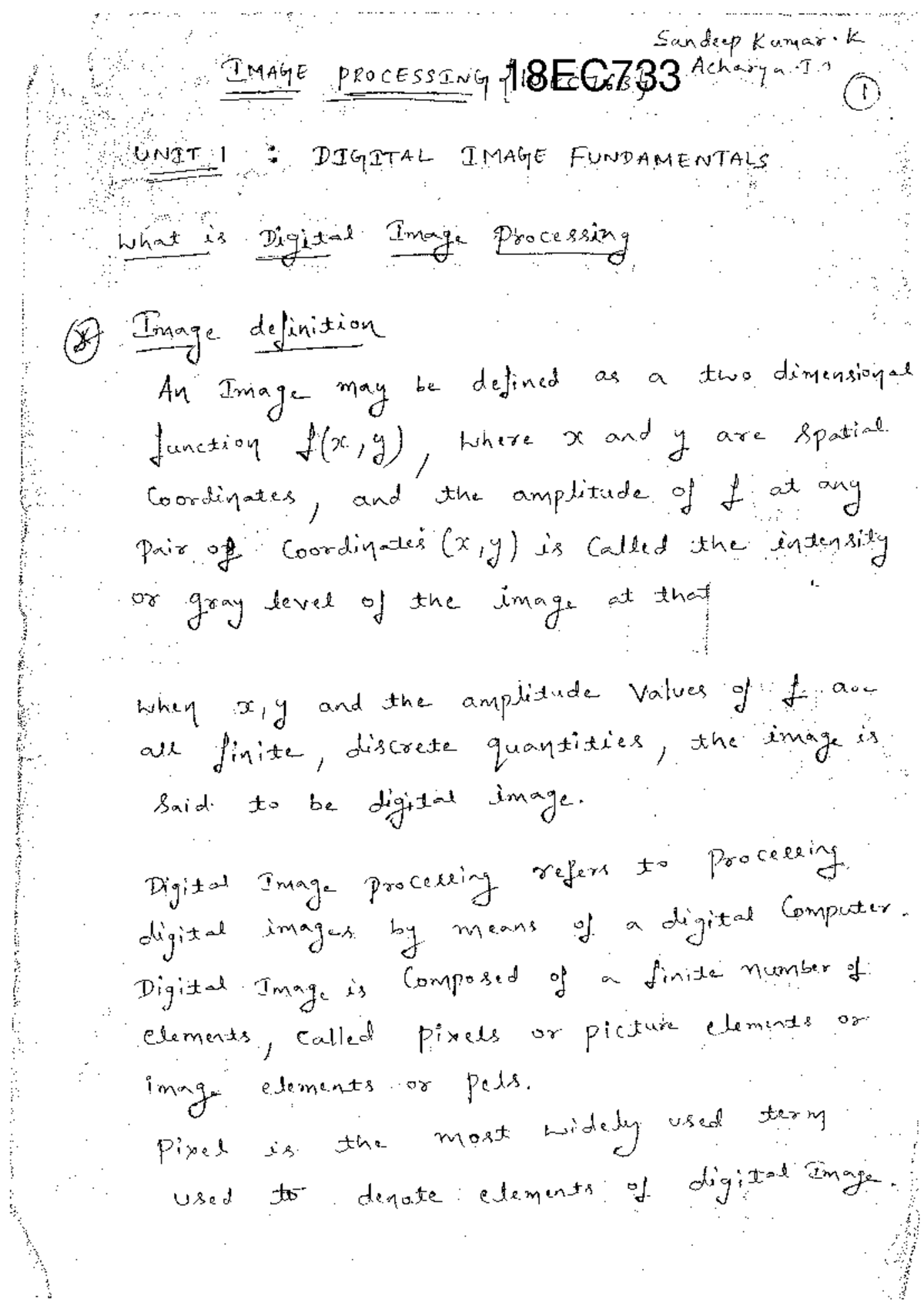 Module 1 Digital Image fundamentals Lecture Notes - Sandeep Kumar. K ...