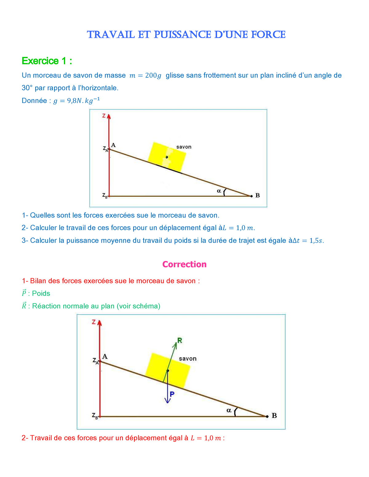 Travail Et Puissance D Une Force Exercices Corriges 1 3 - Travail ET ...