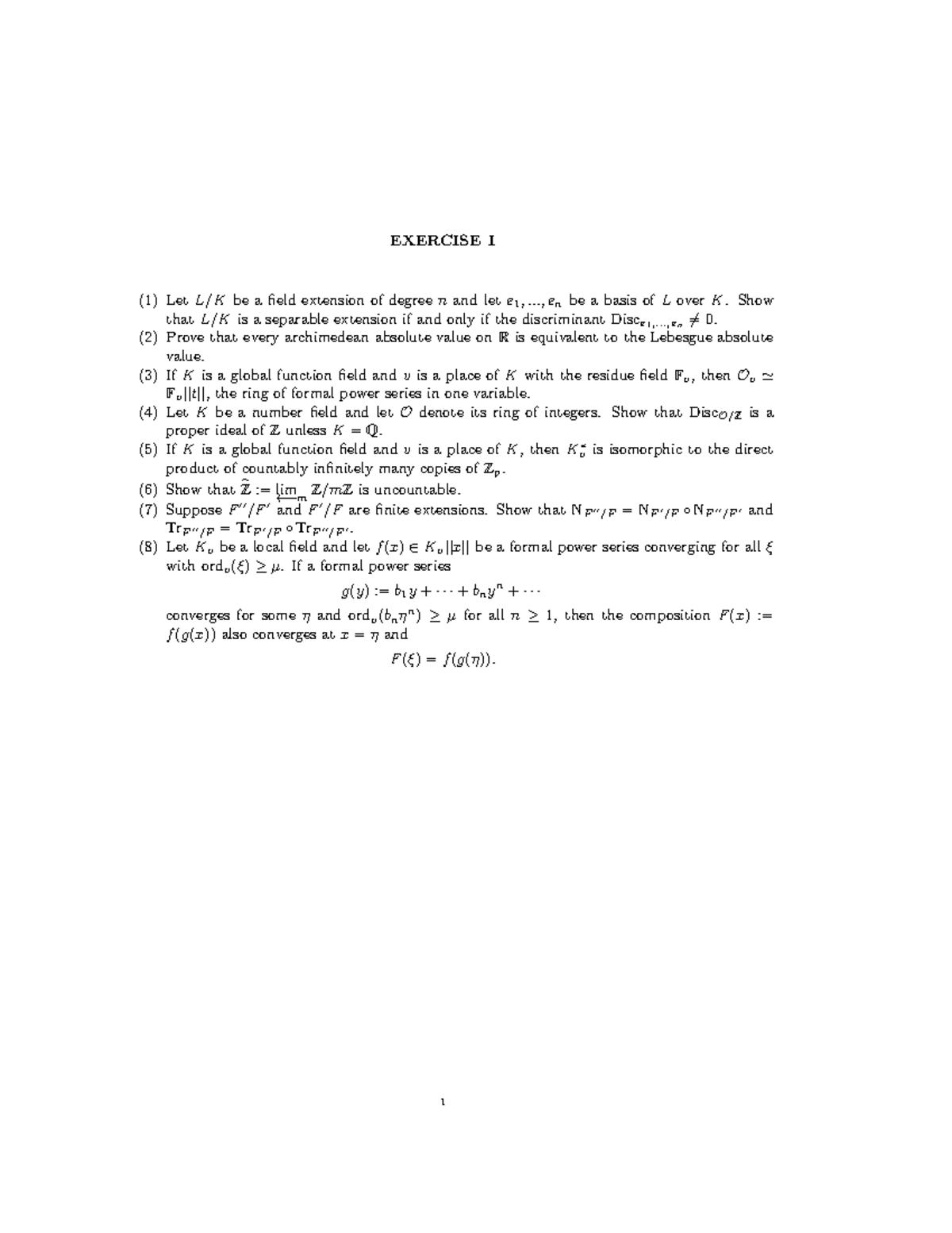 235510 exercise 1 EXERCISE I (1) Let be a field extension of degree n