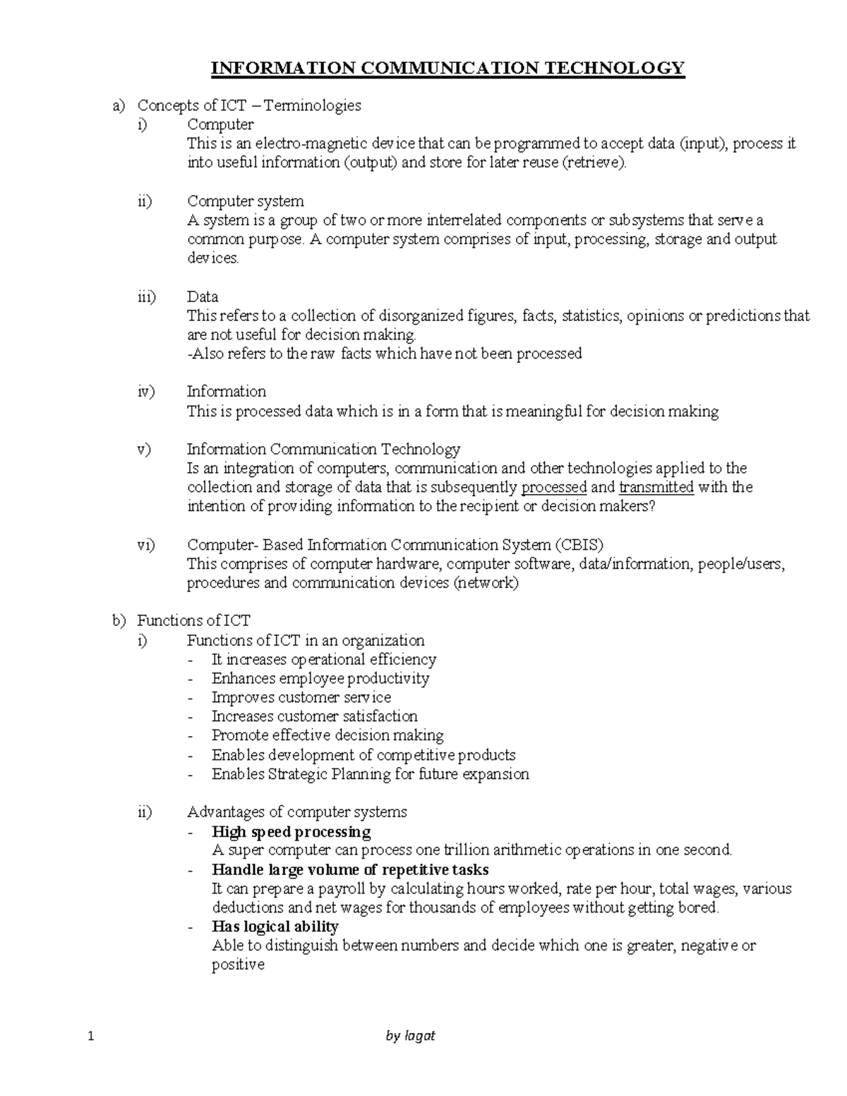 ICT Notes-3 - summary notes - 1 by lagat INFORMATION COMMUNICATION ...