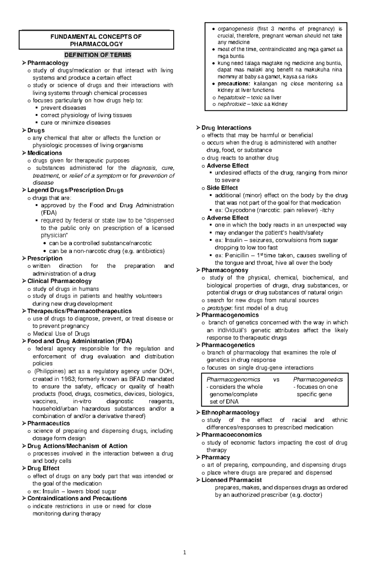 Fundamental Concepts of Pharmacology - DEFINITION OF TERMS Pharmacology ...