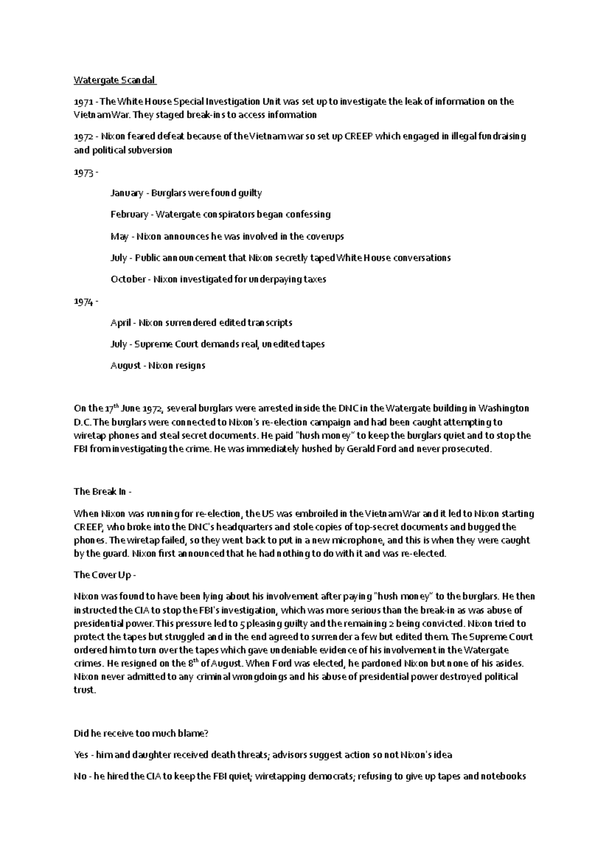 Watergate Lecture notes 14 Watergate Scandal 1971 The White