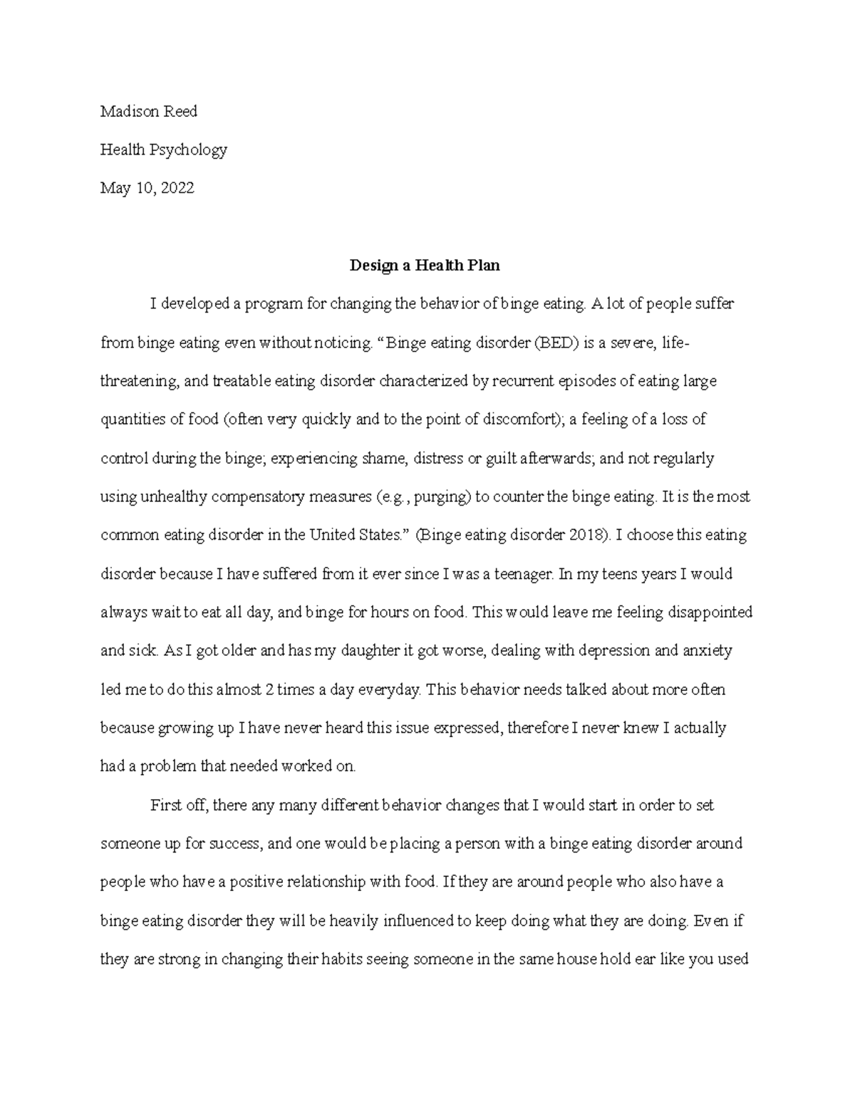 Psych short answer copy Madison Reed Health Psychology May 10, 2022