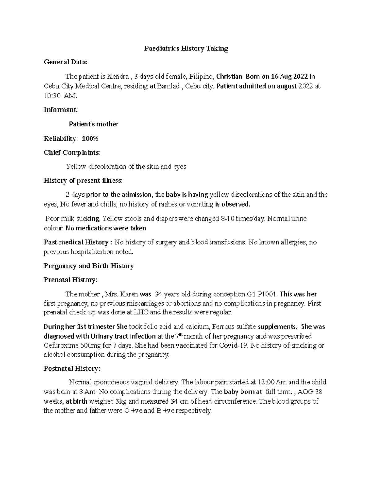 Hx pedia(Aish) History Paediatrics History Taking General Data The