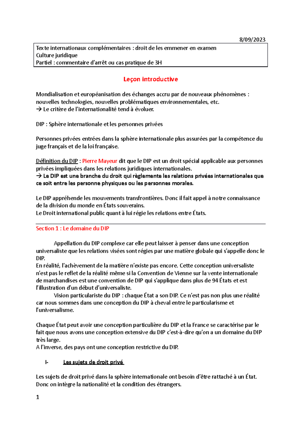 Leçon introductive - 8/09/ Texte internationaux complémentaires : droit ...