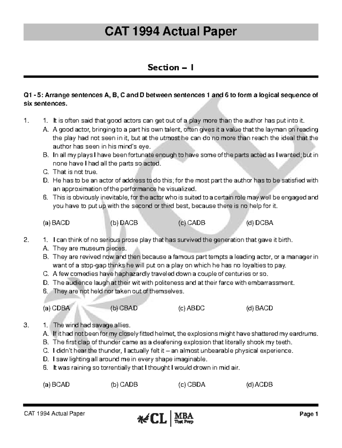 CAT 1994 Questions - Paper For Students To Help Preparing The Cat ...