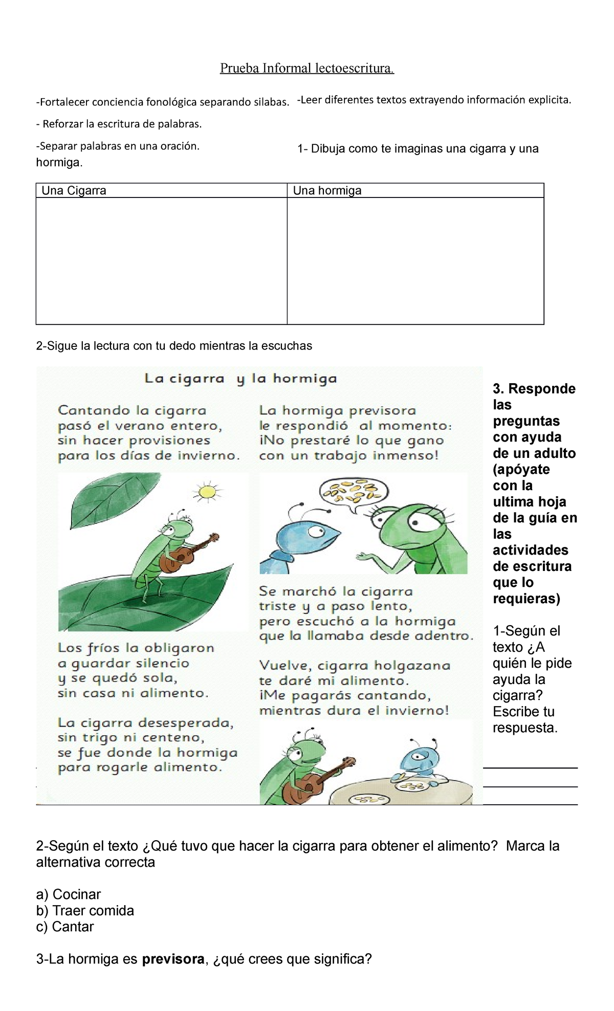 Prueba informal Lectoescritura -Leer diferentes textos extrayendo ...