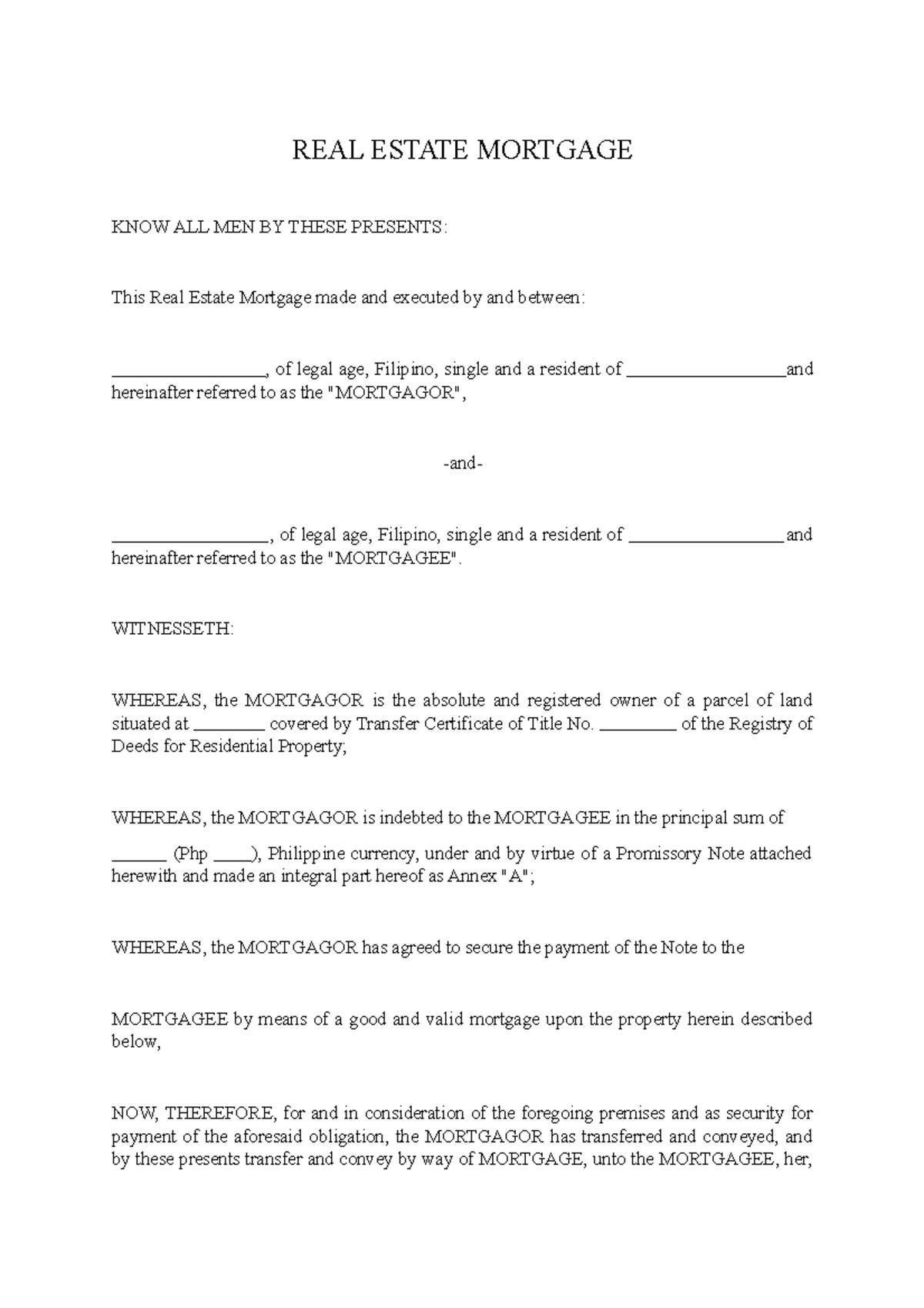 REM Contrac - Example for REM - REAL ESTATE MORTGAGE KNOW ALL MEN BY ...