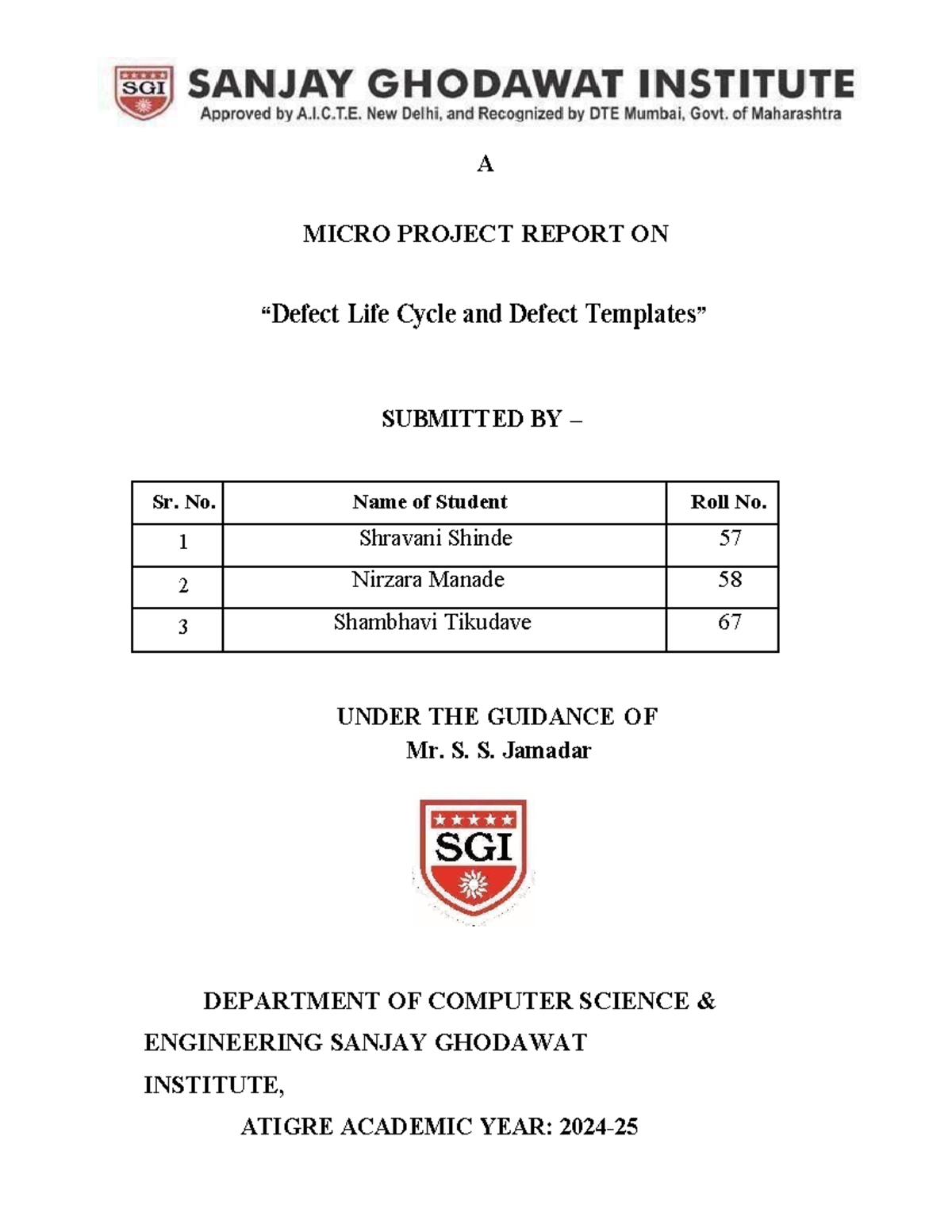 STE microproject removed - A MICRO PROJECT REPORT ON “Defect Life Cycle ...