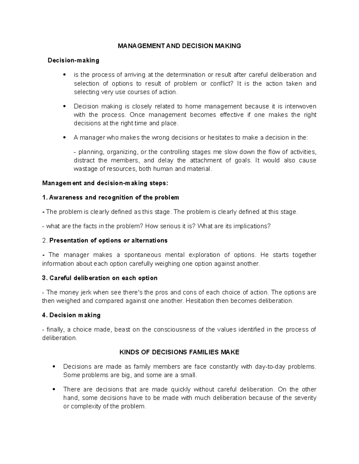 Management AND Decision Making (Lecture Notes) - BS. education - PangSU ...