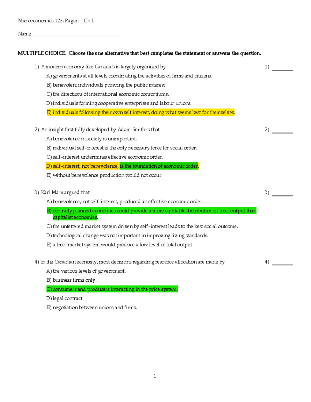 Exam 2 October 2018, questions and answers - Microeconomics 12e, Ragan ...