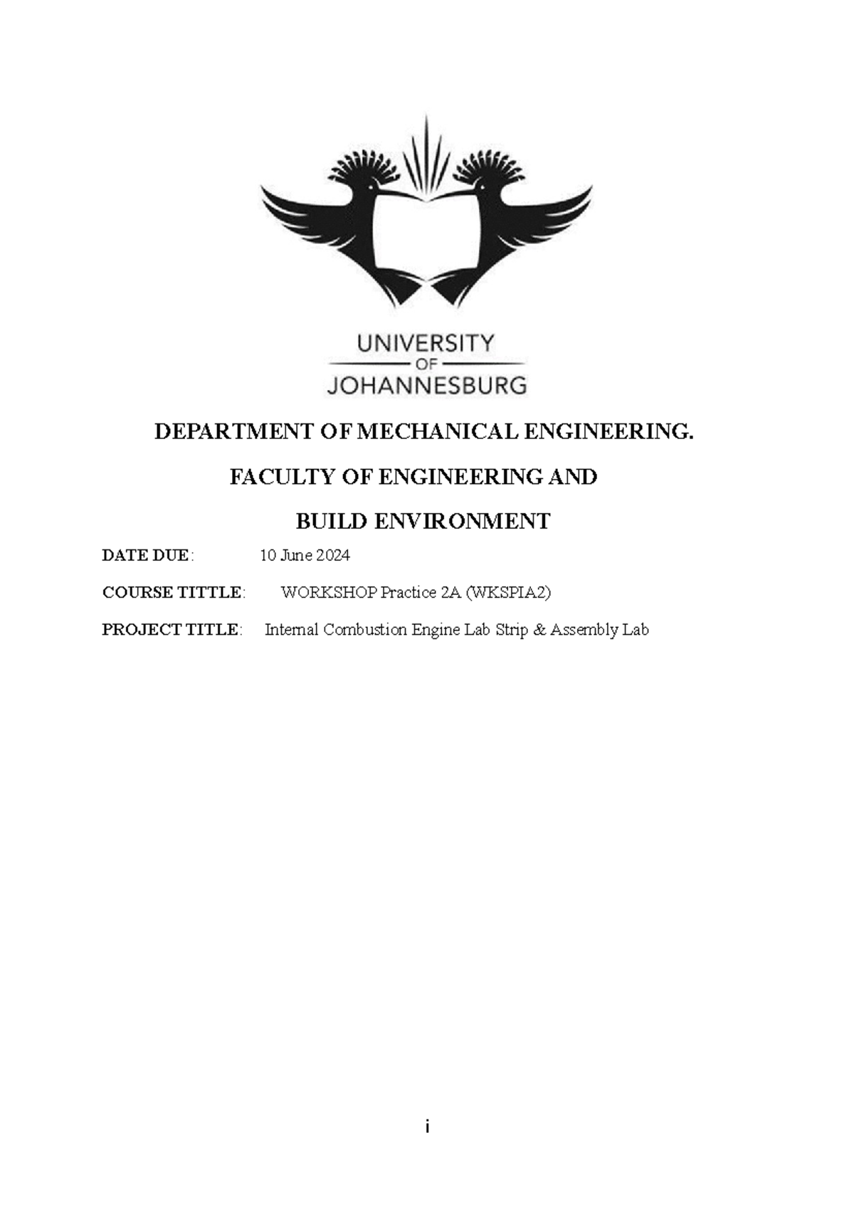 Workshop practice lab report v - DEPARTMENT OF MECHANICAL ENGINEERING ...