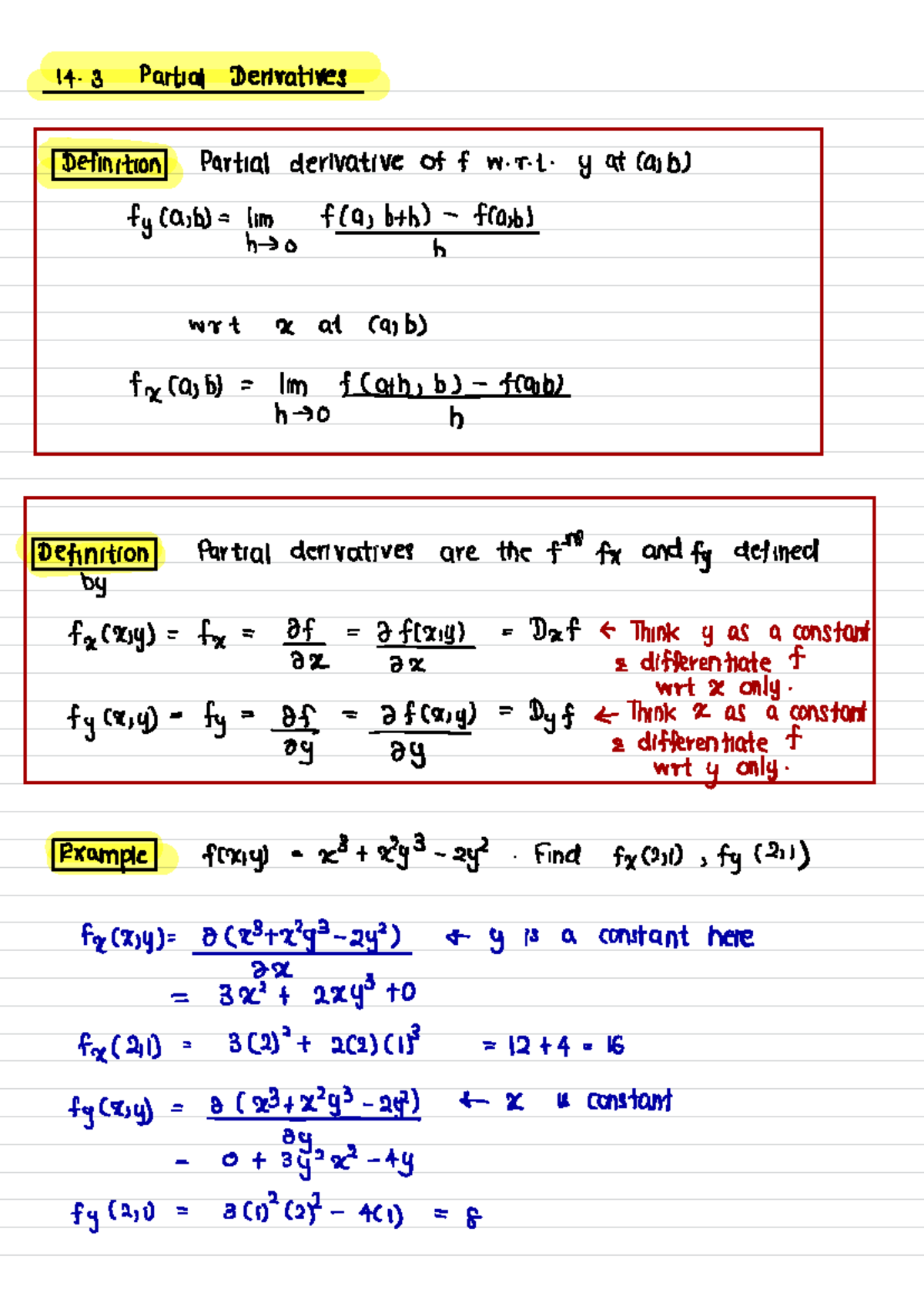 14. 4 - Notes - 3 Partial Derivatives Definition Partial derivative of ...