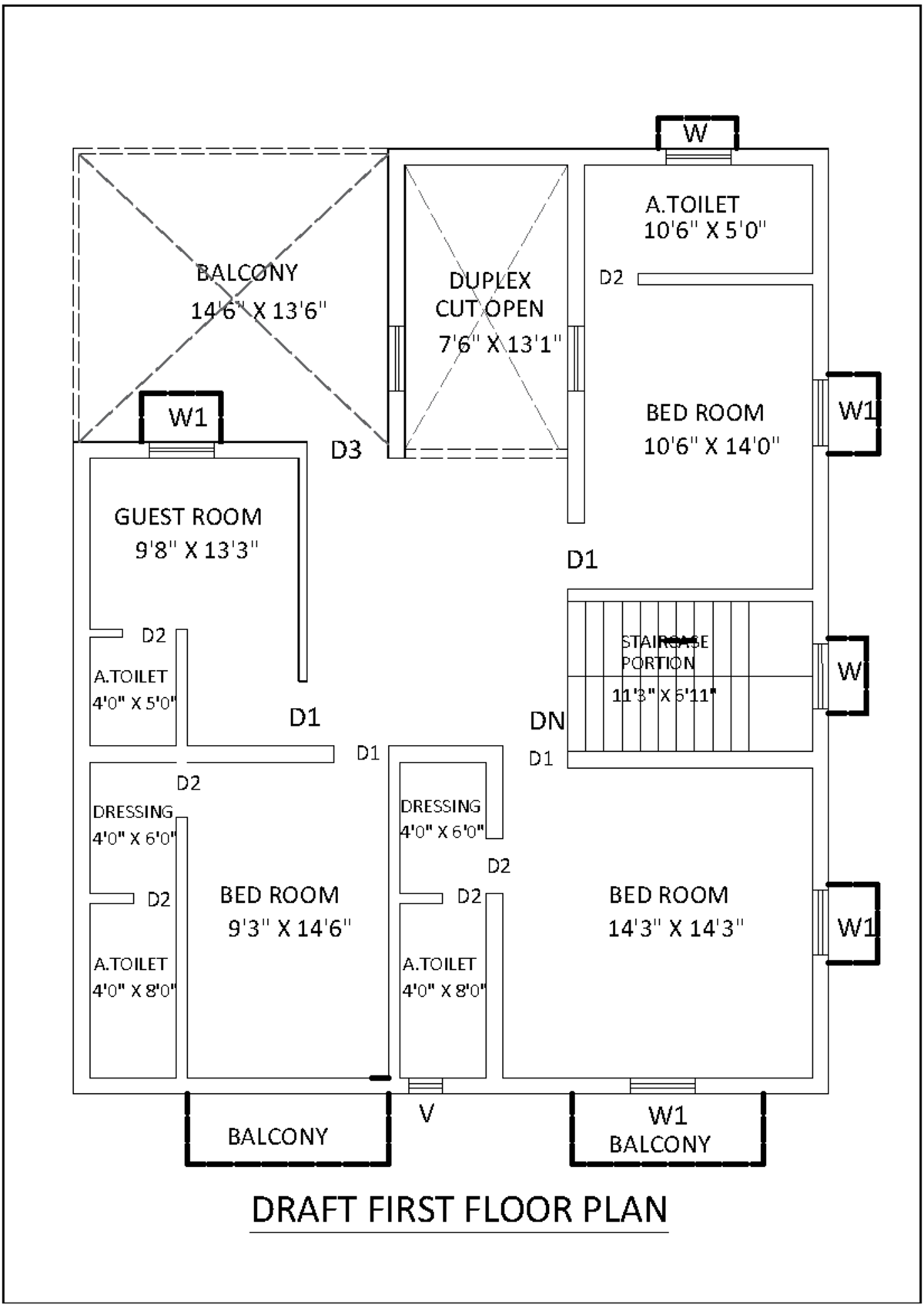 Draft first floor 22-03-2023 - BED ROOM 14'3